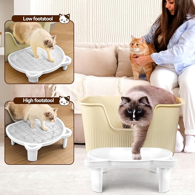 Litter Box Step Adjustable Cat Step with Filter Function, White | Elevated Double Layer Litter Box Ramp for Kitten & Old Cats, Easy Cleaning Litter Box Step Stool for Automatic Cat Litter Box - Image 7