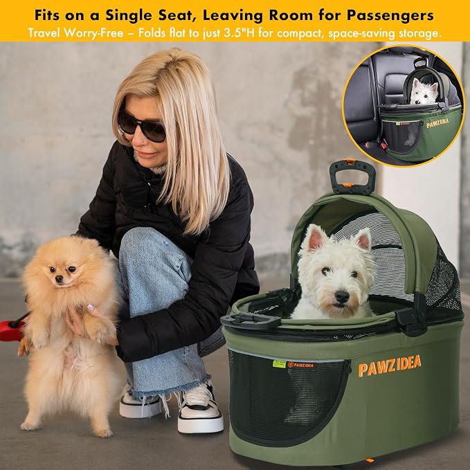 PAWZIDEA Portable Small Dog Crate for Car Travel Up to 33lbs, No-Zip Canopy | Enclosed Dog Car Seat Escape-Proof, Soft-Sided Small Medium Puppy Cats Car Kennel, Foldable Pet Carrier by Seatbelt, Top-Load - Image 9