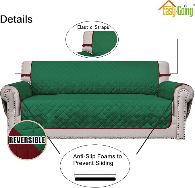 Easy-Going Reversible Couch Cover, 2 Cushion Sofa, Green/Christmas Red | Loveseat Slipcover For Dogs, Water Resistant Furniture Mat, Living Room, Non-Slip Sofa Cover, Pet Friendly - Image 3