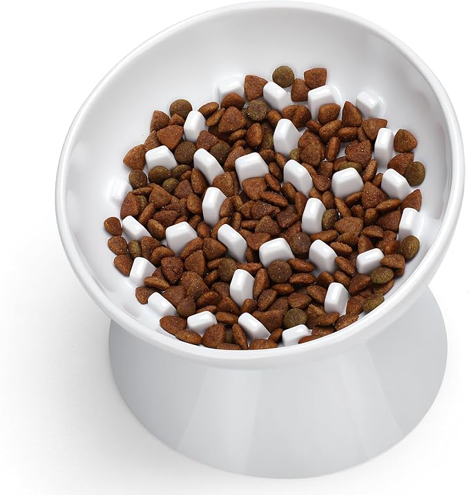 Ceramic Slow Feeder Cat Bowl, 2 Cups Tilted Elevated Honeycomb Food Dish | Premium Ceramic Material, Suitable For Dry And Wet Food, Honeycomb Structure Reduces Vomiting & Bloating For Cats - Image 2