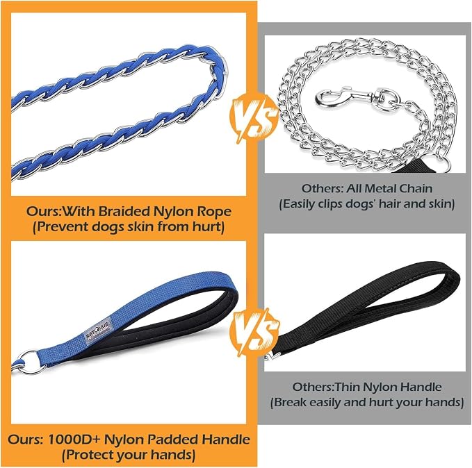 S-ETOVUS-Chain Dog Leash, Bite-Proof Metal Leash, with Padded Handle | Three Sizes 7.25FT/5.2FT/4FT, Woven From Nylon Rope And Chain, Durable And Bite-Resistant, Comfortable With Padded Handles - Image 7
