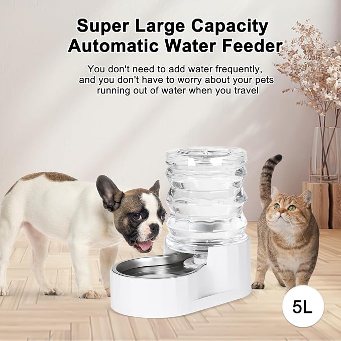 RIZZARI 5L Gravity Cat Water Dispenser: Filtered for Small Pets | Reduced Refills / Stainless Steel Bowl / Anti Splash Base /BPA-Free Materials/ Easy Cleaning / Kitchen Living Room Use - Image 4