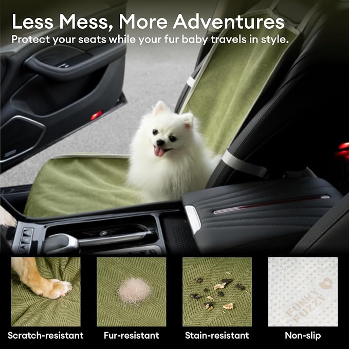 FUNNY FUZZY Dog Car Seat Cover for Front Seat, Dog Seat Cove Waterproof, Scratchproof Non-Slip Car Seat Protector, Universal Fit Most Cars, SUVs, Trucks, Green - Image 3
