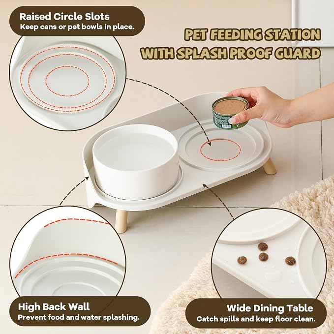Raised Dog Feeder Bowl Stand (Without Bowls), Fits Dish up to Φ 6" | Spill Proof Elevated Dog Food Stand, Double 3 Diameters Pet Food Holder for Small and Medium Breeds and Cats, Grey - Image 3