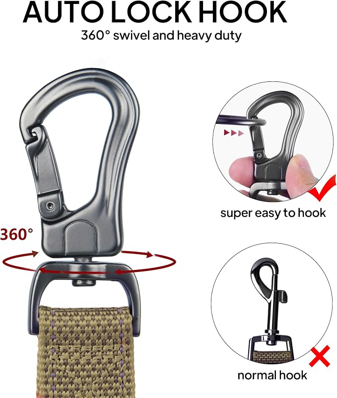 Twoear 5FT 1IN Heavy Duty Dog Leash for Large Dogs with 2 Padded Handles | Traffic Handle Extra Control, Auto Lock Hook, Strong Reflective Walking Leash for Night Safety, Medium and Large Breeds,Brown - Image 4