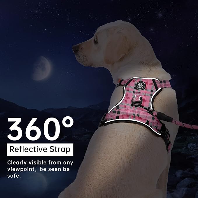 IVY&LANE No Pull Dog Harness with Leash Set, Reflective No Choke Pet Vest,Adjustable Oxford Dog Vest Harness with Easy Control Handle for Small Dogs (Checkered Pink,S) - Image 6