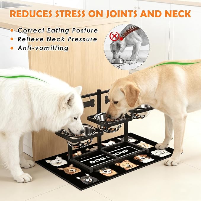Elevated Dog Bowls for Large Dogs, 6 Height Adjustable Raised Stand with Mat, Two Signature Cards and Three 1700ML Bowls, for Large Breed and Multi-Pet Households - Image 2