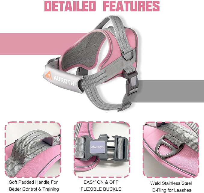 AUROTH Dog Harness and Leash Set for Large Sized Dog, No Pull Dog Vest | with Leash Clips, LED light clip, Soft Padded No Choke, Escape Proof, Easy Walking and Training, Pink, XL - Image 8
