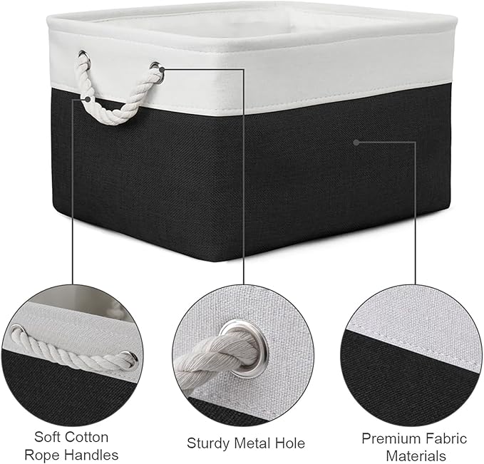 TheWarmHome Storage Bins for Shelves - 1 Pack 15.7x11.8x8.3 inch Canvas Storage Basket for Organizing Cubes Gift Dog Cloth Toy (White & Black) - Image 6