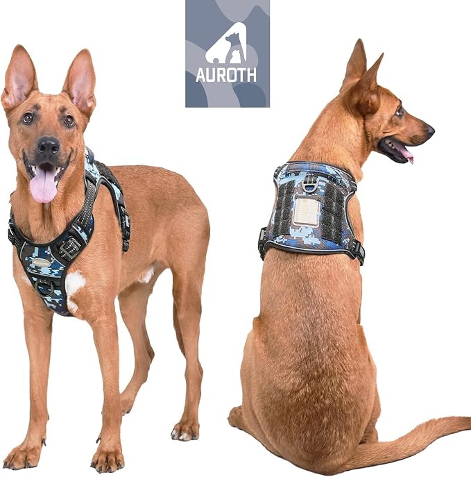 Auroth Tactical Dog Training Harness No Pulling Front Clip Leash Adhesion Reflective K9 Pet Working Vest Easy Control for Small Medium Large Dogs Blue Camo XL | Easy Control Handle, Adjustable, Reflective, Military K9, for Doberman Husky Walking Huntin... - Image 8
