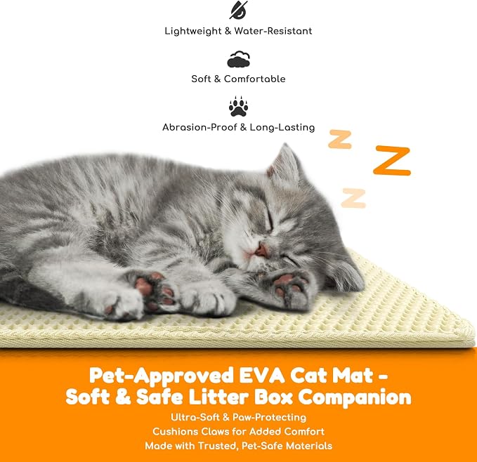 Cat Litter Mat 24"x16",Double Layer EVA Litterbox Mat Cream | Extra Large Honeycomb, Waterproof & non-slip, Odor-free, easy clean, washable durable floor protector,scatter control - Image 5