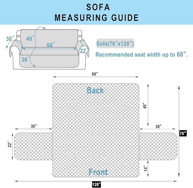 Reversible Couch Cover for 3 Cushion, Sofa, Light Grey/Beige | Couch Cover for Sofa, Pet Friendly Water Repellent Couch Sofa Cover, Washable Furniture Protector with Elastic Straps - Image 6
