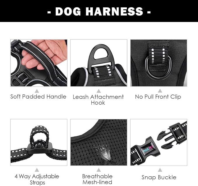 No Pull Dog Harnesses for Small Dogs Reflective Adjustable | Front Clip Vest with Handle 2 Metal Rings 3 Buckles [Easy to Put on & Take Off](XS, Black) - Image 4