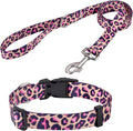Mihqy Dog Collar and Leash Set, for Medium Dogs, Pink Leopard Set,M | with Fashion Patterns, Adjustable for Small Medium Large Dogs, Comfortable for Walks and Outdoor Hikes by Mihqy