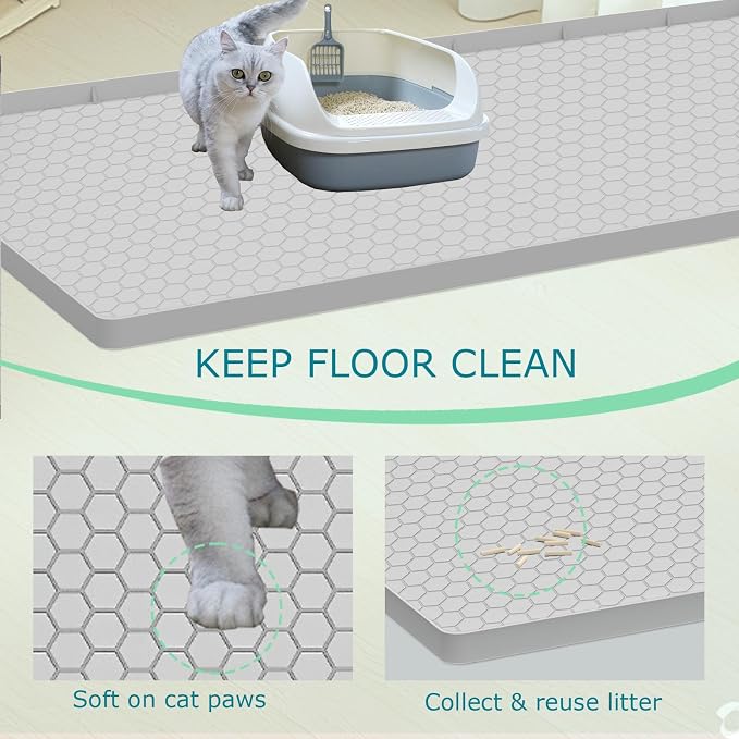 Cat Litter Mat for Litter Box, Silicone Large Cat Litter Trapping Mat - 28x19 in, Waterproof & Non-Slip, Durable & Easy Clean, Light Grey - Image 2