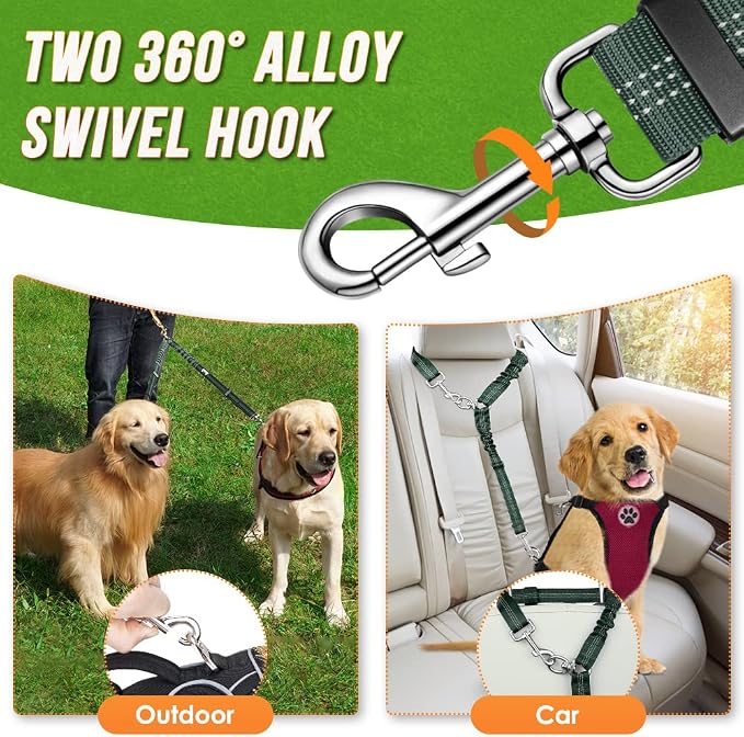 AUTOWT Double Dog Leash, No Tangle 360°Swivel Rotation Reflective Lead Attachment Adjustable Length Dual Two Dogs Lead Splitter, Comfortable Shock Absorbing Walking Training for 2 Dogs - Image 4