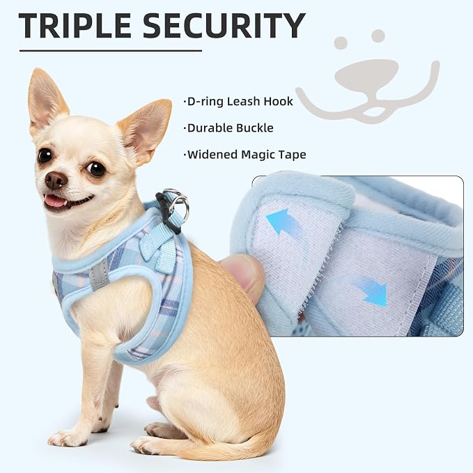 PUPTECK Dog Harness, Collar and Leash Set No Pull for Small Medium Sized | Plaid Puppy Step-in Escape Proof Reflective No Choke Pet Cat Adjustable Walking Vest - Image 5