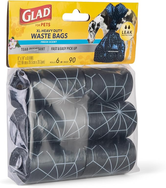 Glad Waste Bags, 90 Count, Fresh Scent, Extra Large | Heavy Duty | For Dogs | Refill Rolls - Image 2