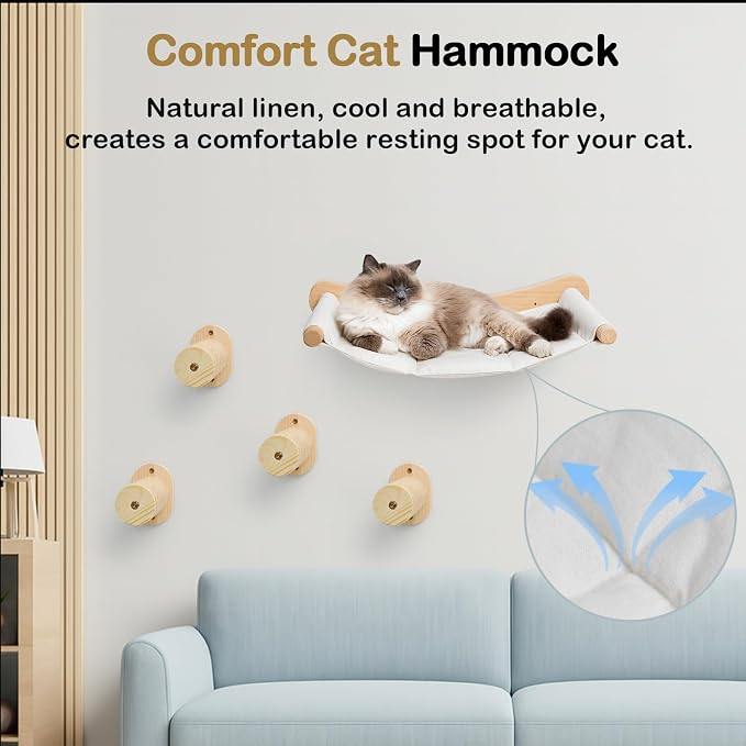 Cat Wall Hammock & Steps Set - Wall Mounted, 21 * 18 in for Large Cats - Screw-in Climbing Play Set - Image 3