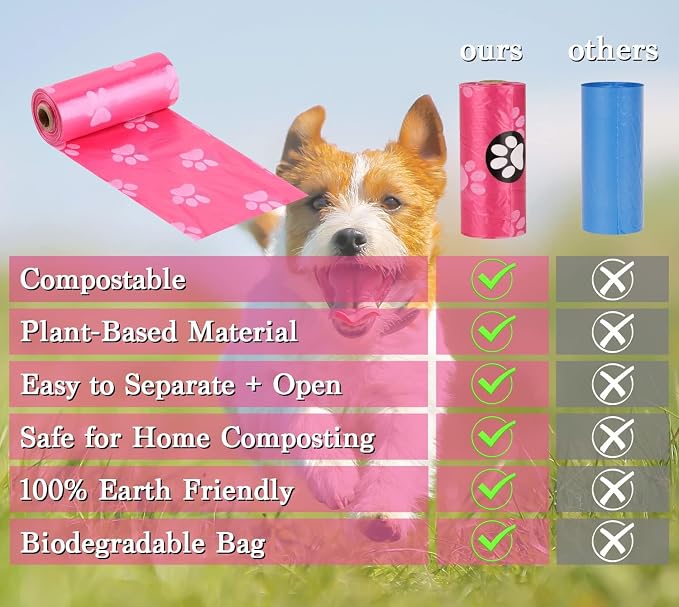 WDFAACK Biodegradable Dog Poo Bags with Holder-240 Large Poop Bags, Corn Starch Blended Compostable Bag, Extra Thick Strong Leak Proof Waste Bag for Dogs (Pink) - Image 6