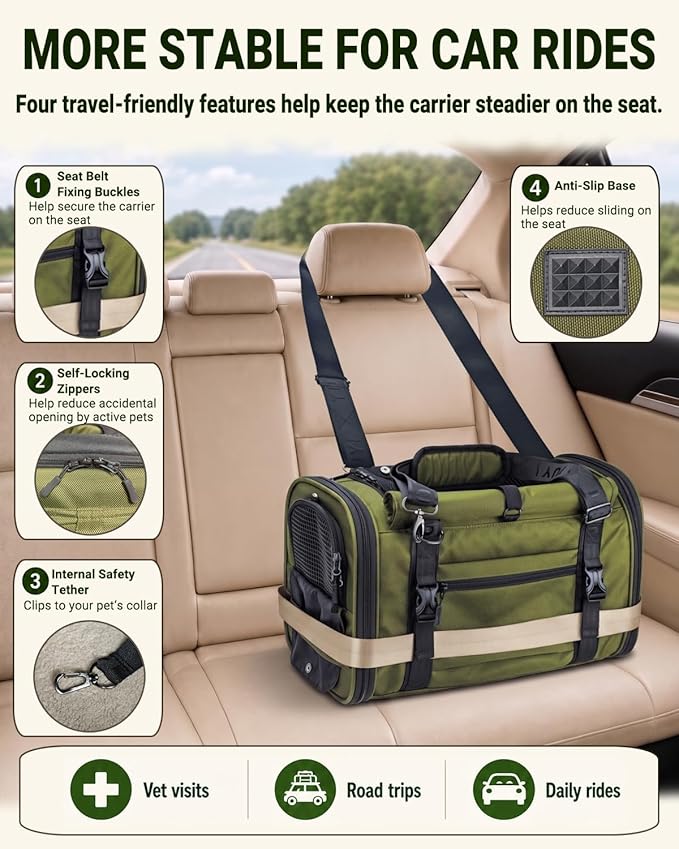 Soft-Sided Cat Carrier for Anxious Cats, Privacy Flaps 17x9.5x10.5in | 1680D Nylon, Metal Hardware, Reinforced Resin Mesh, Locking Zippers & Anti-Sag Base for Vet, Car and Under-Seat Air Travel. - Image 5