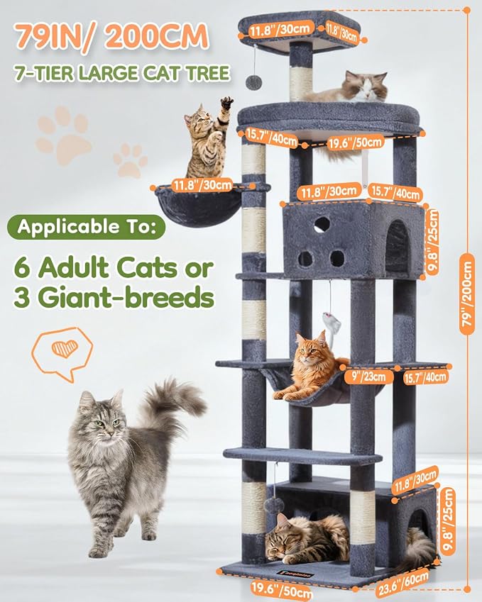 Taoqimiao 79in Cat Tree, Tall Large Cat Tower for Indoor Adult Cats S10G | Easy assembly, Sturdy, Multi Level, Easy Clean, Cozy Condo, Perches, Baskets, Suitable for Kittens and Adult Cats - Image 2