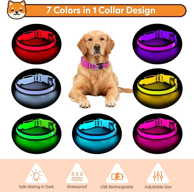 LED Dog Collar, Light Up Dog Collar,for Night Walking(Small,Pink) | Adjustable,Bright RGB 7 Colors Light Glowing Collar,Waterproof,Nylon,Soft,For Small and Medium Dogs,USB C to Charge - Image 5