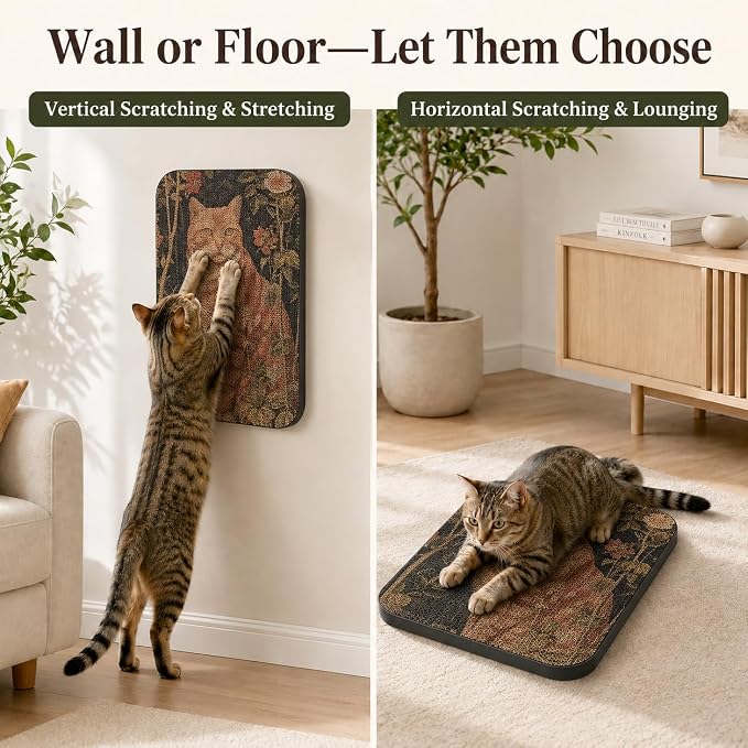 Cat Wall Scratcher, Art Cat Scratching Board for Indoor Cats | Wall Mounted Cat Scratch Pad, Water-Based Ink, Hook&Loop Strips, Floor or Wall Use, 16.7x11x1 Inch, Orange cat - Image 5