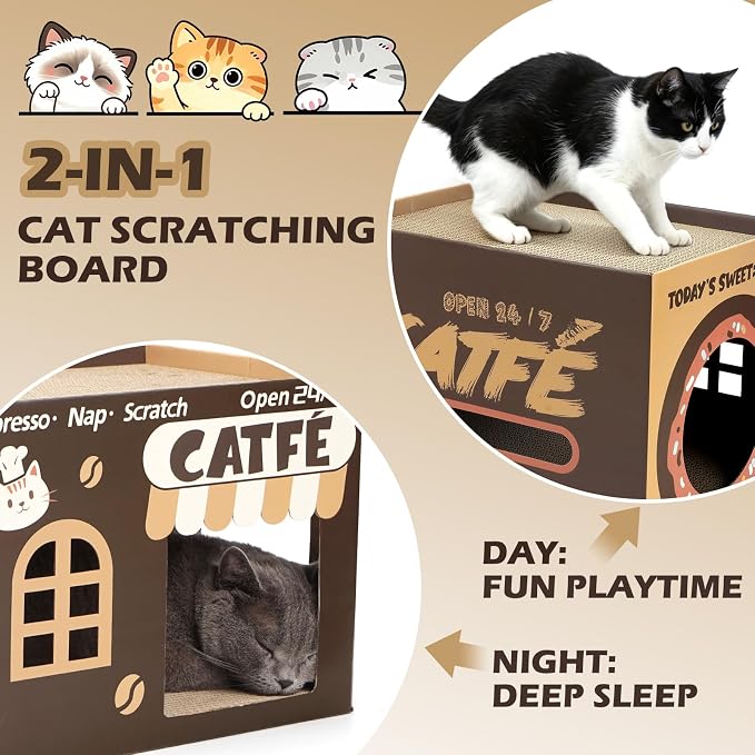 ARGOPET Cardboard Cat Scratcher House, Cozy Cardboard Design with 2 PCS Scratching Pads, Cat Scratcher Box & Bed, 17-Inch Corrugated Cat Scratcher, Safe and Secure for Kittens, Easy to Assemble（Brown） - Image 6