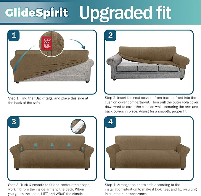 Waterproof Stretch Spandex Loveseat Couch Cover - Non-Slip Soft Sofa Slipcover with Elastic Bottom, Washable Leakproof Furniture Protector for Kids, Pets, Dogs & Cats (Loveseat, Brown) - Image 4