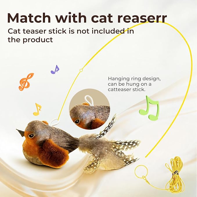 2-pack catnip cat toys that stimulate indoor cats' natural hunting instincts,Interactive plush bird toy with realistic chirping sounds to tease your cat (Green artificial bird + blue artificial bird) - Image 4