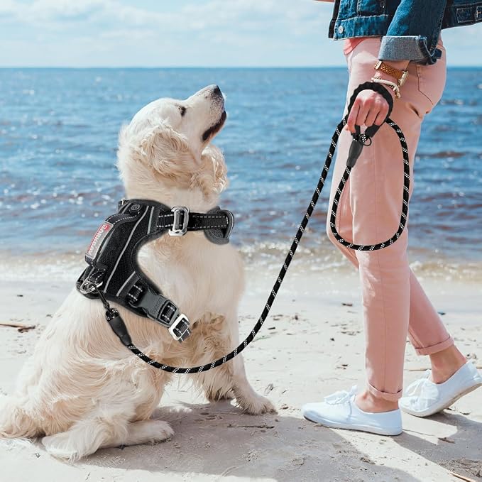 BARKBAY No Pull Dog Harness 3 Buckles Large Reflective Dog Harness with Front Clip and Easy Control Handle for Walking Training Running with ID tag Pocket(Black,XL) - Image 9