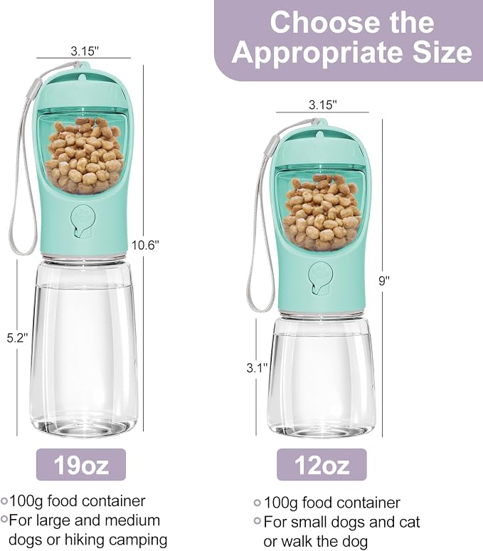 Portable Dog Water Bottle with Food Container, Drinking Bottle for Travel | 2 in 1 Dog Water Bowl, Leak Proof Pet Water Dispenser, BPA Free, Puppy Essentials, for Walking Hiking (Blue,12oz) - Image 3