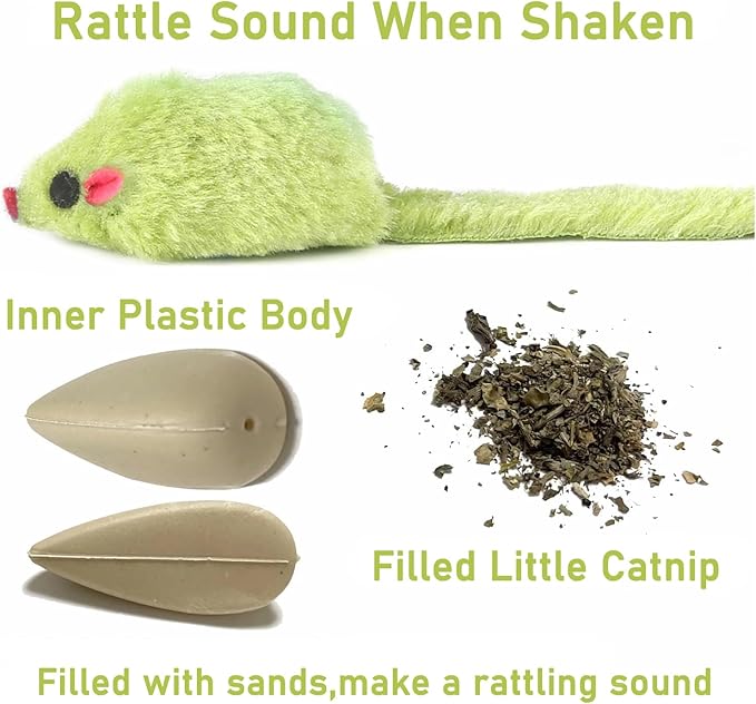 12PCS Cat Mouse Toys, Faux Fur Interactive Catnip Mice | Realistic 3.9in size with a durable plastic body and rattling sound, Perfect for indoor Cats, Kittens and Puppies - Image 3