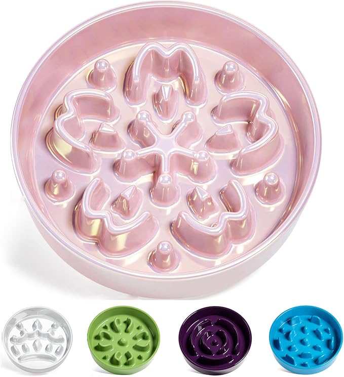 LE TAUCI Ceramic Slow Feeder Dog Bowls Small Breed, 0.6 Cups Dog Food Dish for Fast Eaters, Puzzle Bowl for Small Dogs and Cats,Sakura Pink by LETAUCI