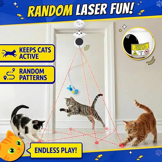 Automatic Laser Cat Toy with Interactive Flying Bird Feather, Natural White | Catpick toy Doorway Toys with Hanging Feather Bird for Exercise& Enrichment, for Indoor Adult Cats - Image 4
