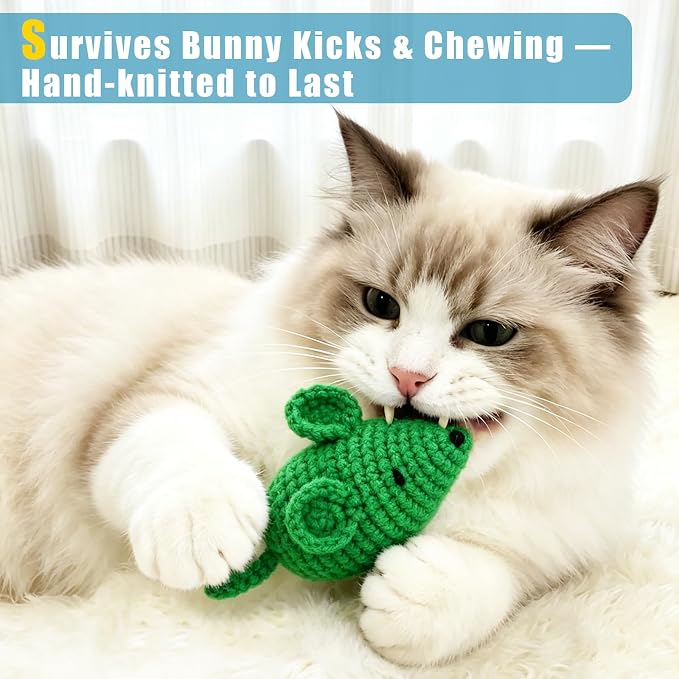 Retro Shaw Catnip Cat Toys Crochet Mouse, Pack of 6 | Hand-Knitted, Durable and soft, Catnip & Silvervine Blend, Safe Teeth Cleaning, Indoor Interactive Fun - Image 2