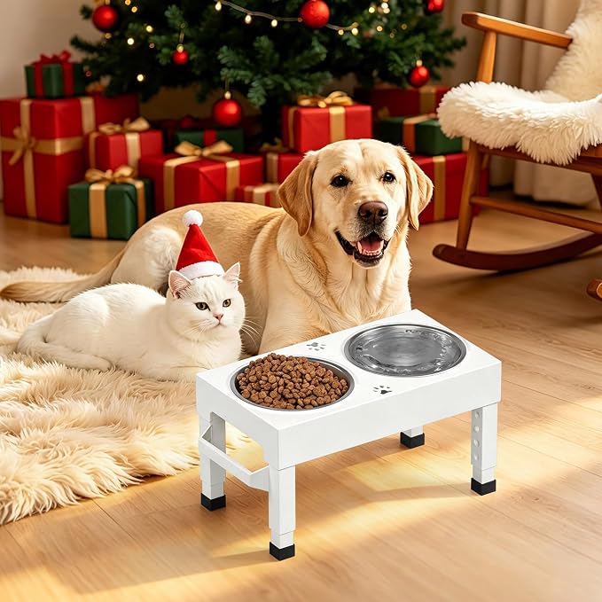 Elevated Dog Bowls Stand Large Breed, Height Adjustable Raised Dog Bowls Holder with 2 Stainless Steel Food Bowls for Small, Medium and Large Canine，White - Image 5