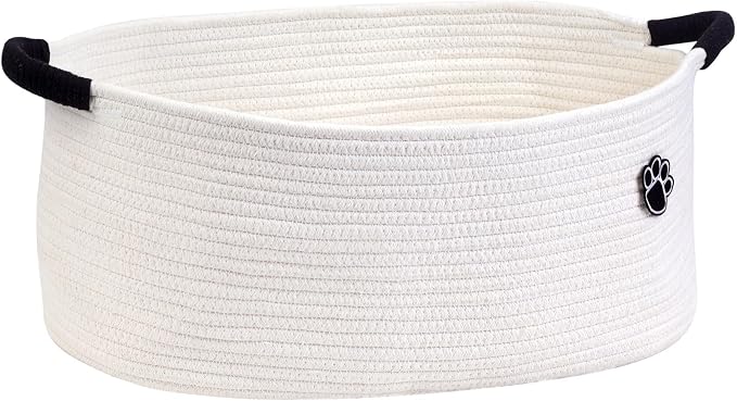 Optish 40L Extra Larg Dog Toy Basket, Woven Storage Baskets with Handles | 20" x 14" x 9" XL Toy Storage Box and Bin with Handles for Living Room, Bedroom Organization, Foldable, Durable, Home Decor by Optish