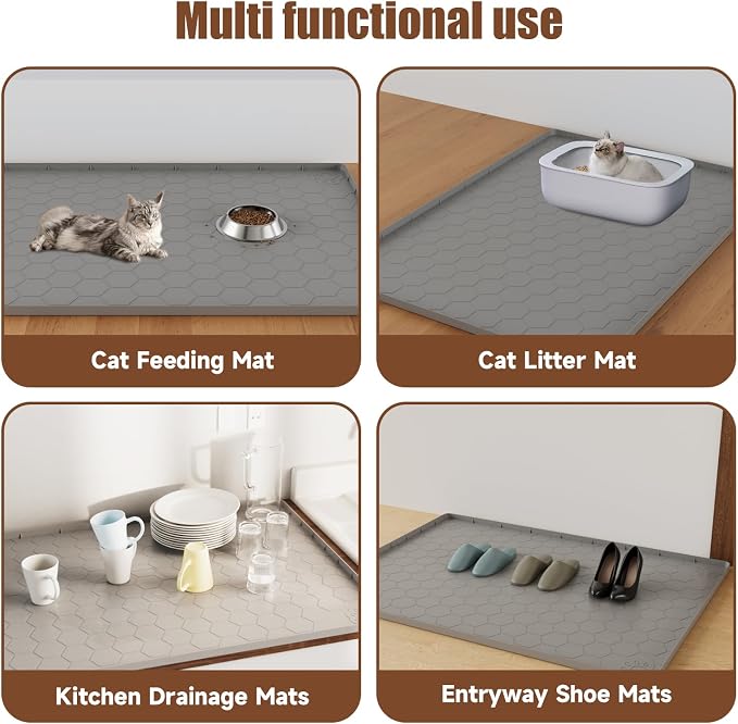 Cat Mat for Litter Box, 40" X 28" Large Silicone Cat Litter Trapping Mat | Waterproof Kitty Litter Mat, Urine-Proof, Easy to Clean, Non-Slip Kitty Scratch Pad for Floor(Gray) - Image 7