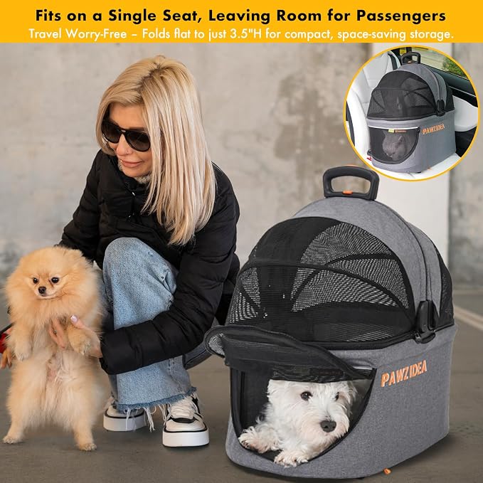 PAWZIDEA Portable Small Dog Crate for Car Travel Up to 33lbs, No-Zip Canopy | Enclosed Dog Car Seat Escape-Proof, Soft-Sided Small Medium Puppy Cats Car Kennel, Foldable Pet Carrier by Seatbelt, Top-Load - Image 9