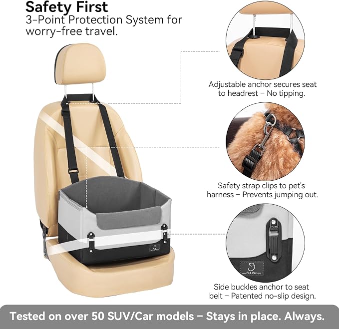A 4 Pet Dog Car Seats for Small Dogs, Under 25 lbs, Patent Buckles | Adjustable leash, frame support, reduces anxiety, for cars/SUV/pickup - Image 2