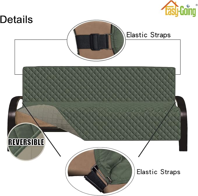 Easy-Going Reversible Couch Cover, Large Futon Sofa, Greyish Green/Beige | Machine Washable Slipcover For Dogs, Water Resistant Furniture Mat For Living Room, Non-Slip Sofa Cover, Pet Friendly - Image 3