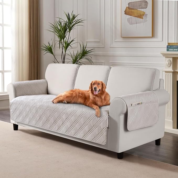 TAOCOCO Waterproof Couch Covers for Dogs, Non Slip Pet Sofa Cover, 72.4'' | Washable Couch Seat Covers with Arms for 3 Cushion Couch, Dog Couch Cover Protector, Pockets & Backless Design, Cream by TAOCOCO