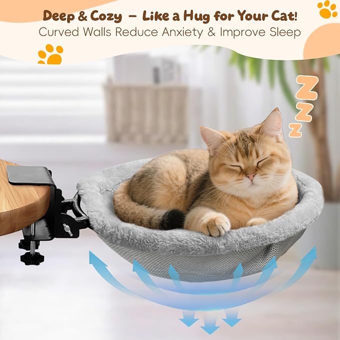Cat Desk Bed | Supports 50 lb | Desk Mounted Cat Bed Cat Hammock for Desk | Space-Saving Foldable Design Cat Bed for Gaming Desks| removable washable cover | fits a wide range of desk thicknesses - Image 4