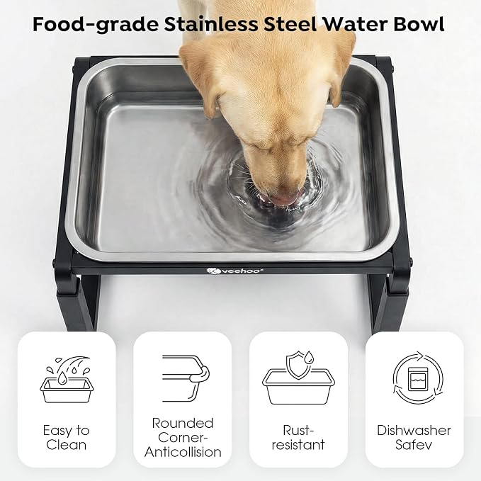 Veehoo 2.4 Gallon Elevated Outdoor Dog Water Bowl for Large Dogs | No Spill Metal Raised Dog Bowls Stand, 3 Adjustable Heights, Relief Joint Pressure, Stainless Steel Bowl, Dishwasher Safe - Image 5