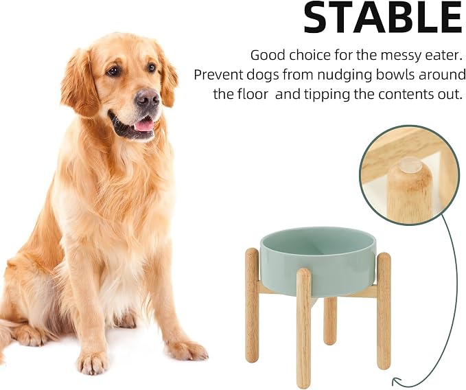 Havniva Ceramic Dog Bowls Elevated, Raised Dog Food Bowl for Large Dogs | 8.3” Elevated Dog Bowls, Non-Slip Wood Stand, Dog Food and Water Bowl Set, Dog Feeding Dish, Large Capacity Pet Water Bowl - Image 6