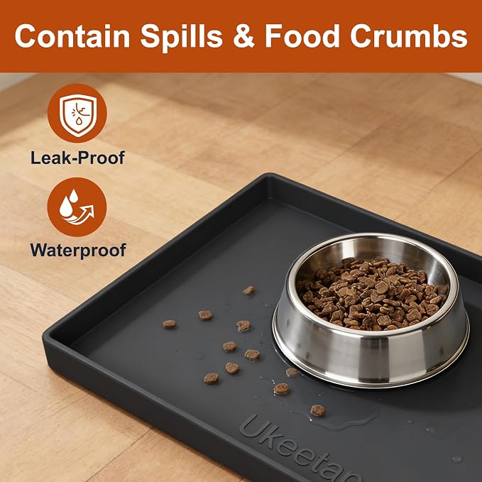 19" x 12" Extra Thick Silicone Mat Waterproof with Raised Edge, Black | BPA-Free Non-Slip Dog & Cat Food Mat, Feeding Mat for Food and Water Bowls, Spill Proof Mat to Protect Floors - Image 3