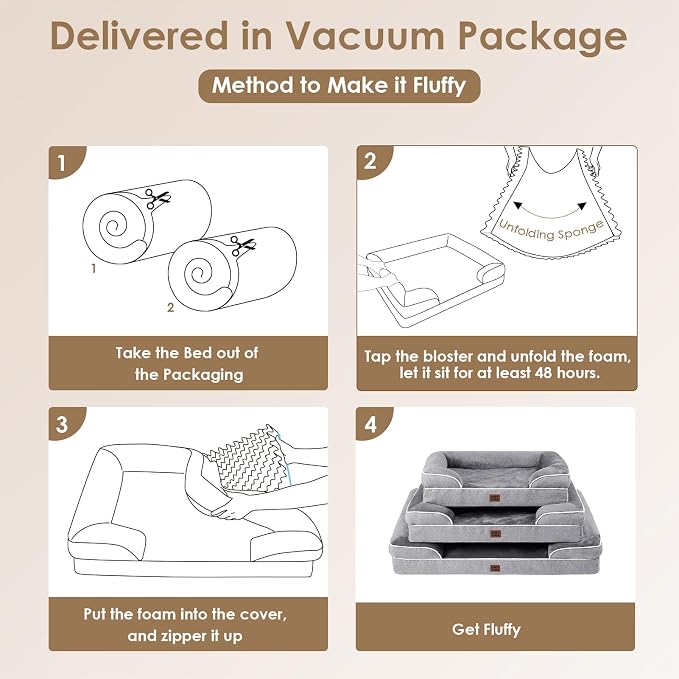 EHEYCIGA Orthopedic Dog Beds for Large Dogs, Waterproof Memory Foam Large Dog Bed with Sides, Non-Slip Bottom and Egg-Crate Foam Pet Couch Bed with Washable Removable Cover, Grey | 41Inch XL Dog Bed, Non-Slip Bottom and Egg-Crate Memory Foam Extra Larg... - Image 7