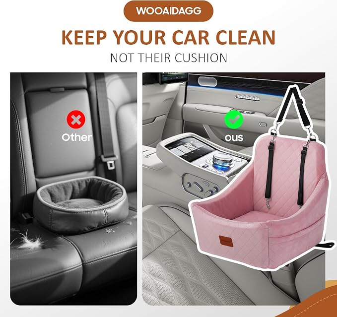 WOOAIDAGG Dog Car Seat for Medium Dogs, Pet Travel Bed with Seat Belt Channel, Fully Detachable and Washable, 3 Straps Easy to Install (Pink) - Image 6
